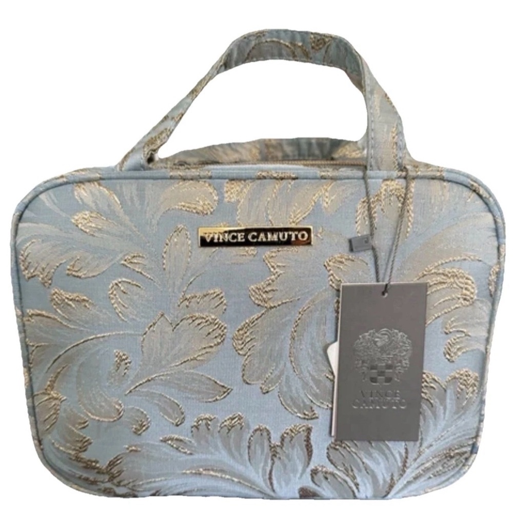 VINCE CAMUTO GRAY DAMASK HANGING COSMETICS LINGERIE JEWELRY MAKEUP ORGANIZER BAG